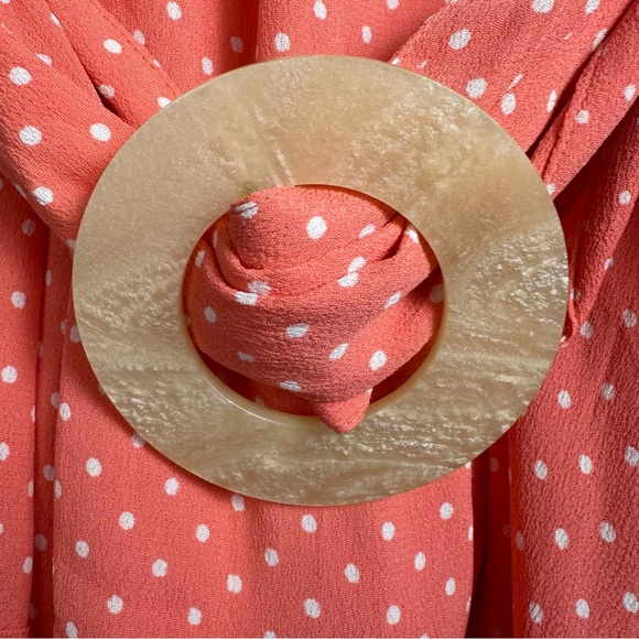 Cleobella Peach & White Polka Dot 100% Viscose Kimberly Belted Dress Size S - Picture 9 of 16